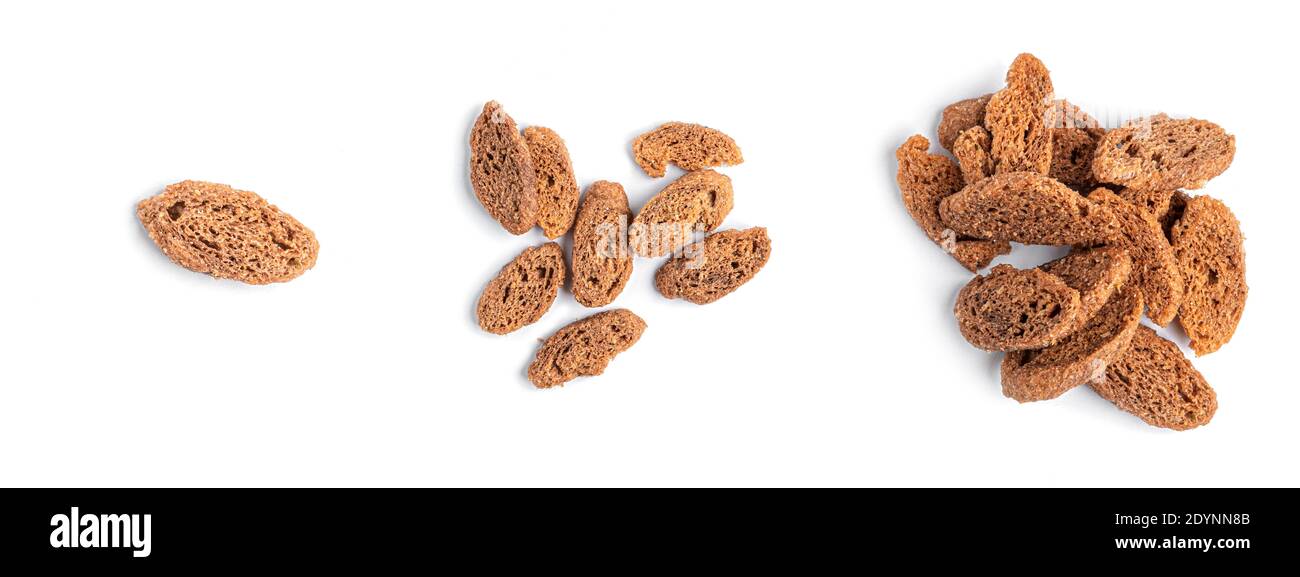 Сroutons on white background. top Stock Photo