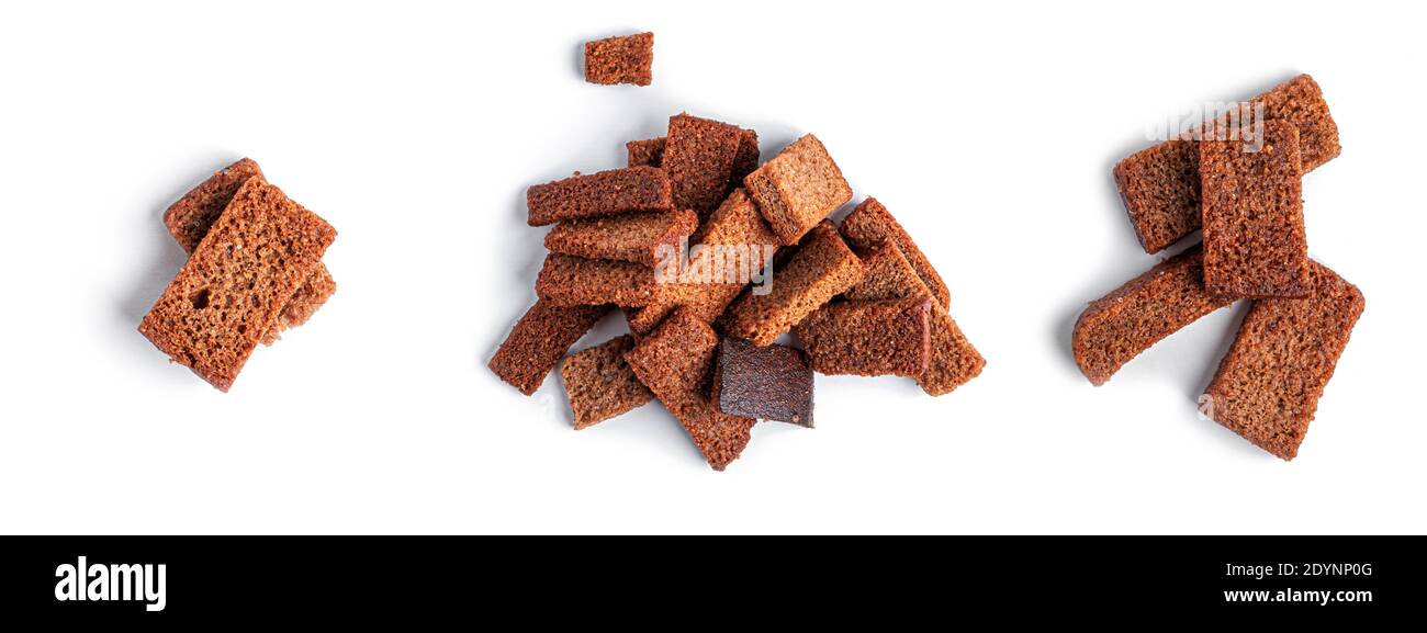 Сroutons on white background. top Stock Photo