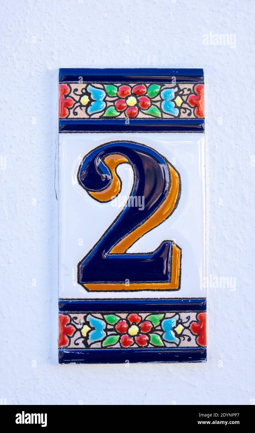 Decorative Cermaic Tile House Number 2 Portugal Stock Photo