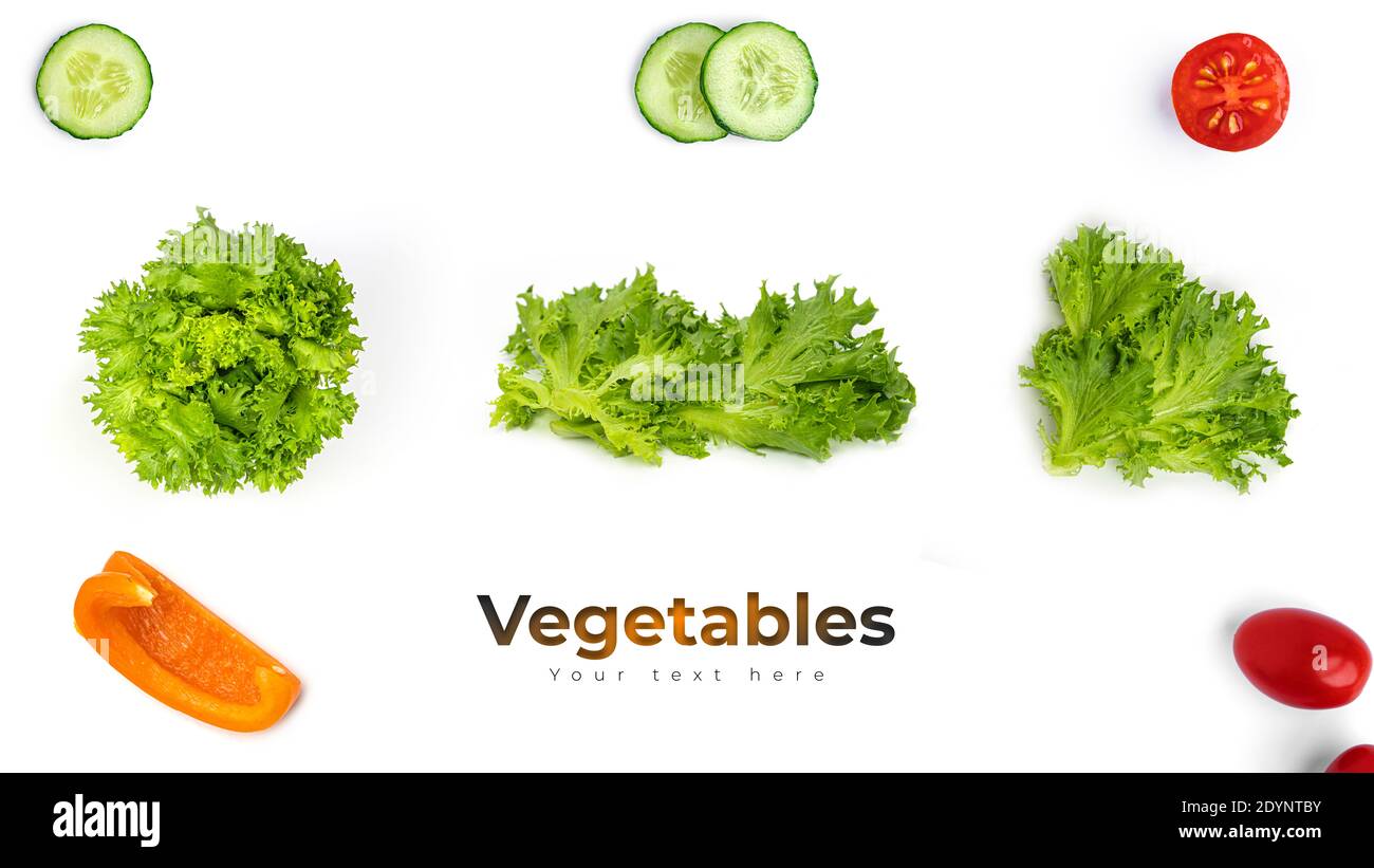 Vegetables isolated on white background. Long header banner format ...