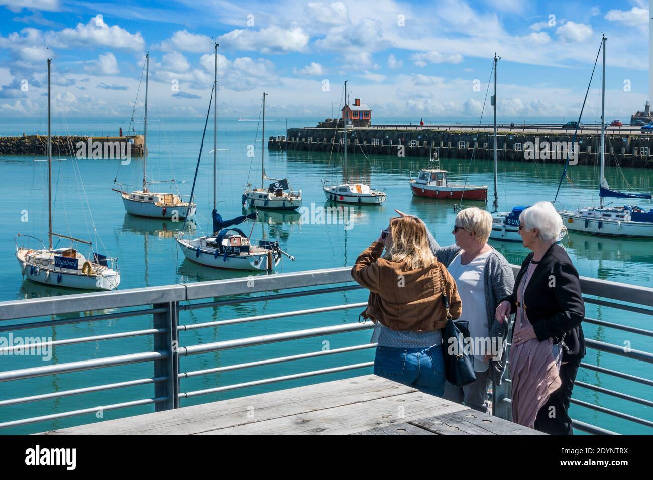 Three,Women,Fishing Boat,Pleasure Boat,Folkestone Harbour,Folkestone,Kent,England, Stock Photo