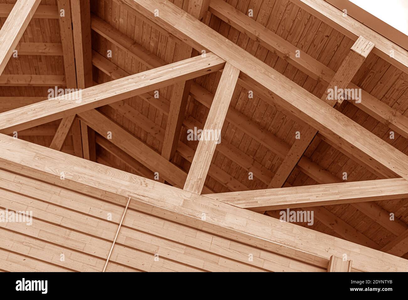 Wooden roof construction. Stock Photo