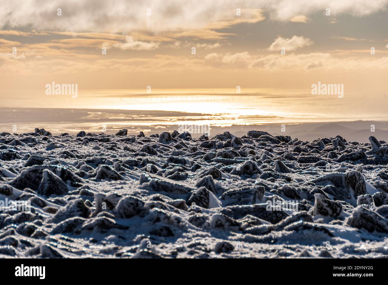 Views from the summit of Scafell Pike in the lake district on Christmas eve 2020 Stock Photo