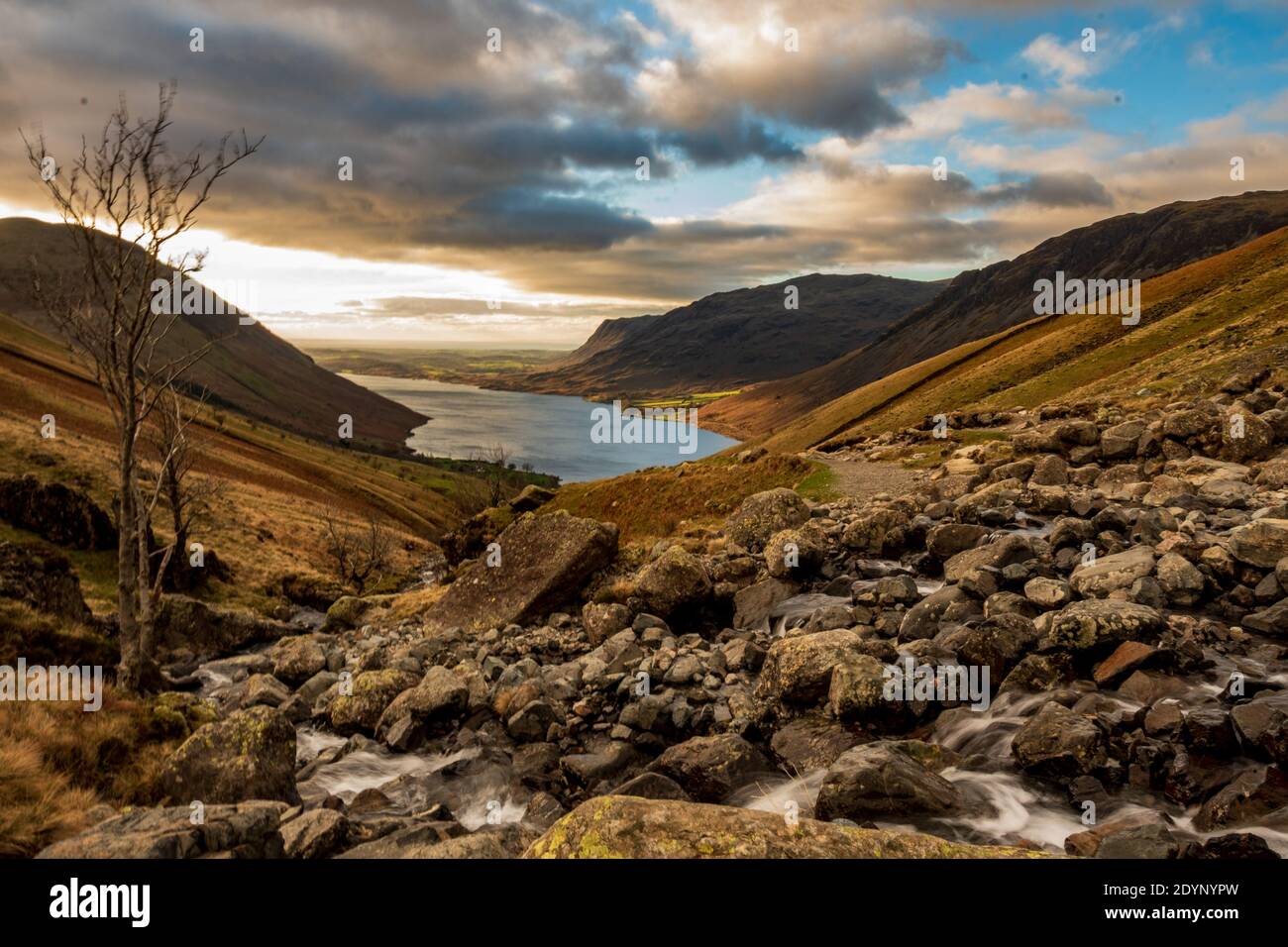 View over Wast Water from the ascent of Scefell Pike Stock Photo