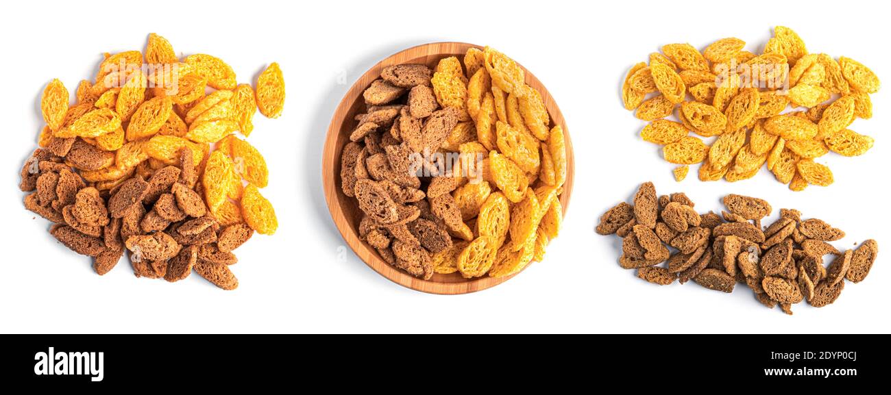 Сroutons on white background. top Stock Photo