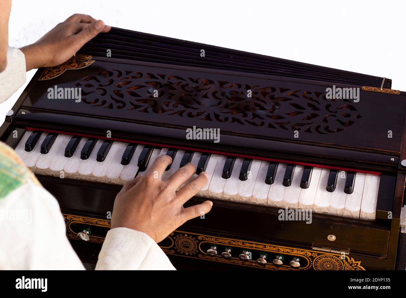 selective focus on human hand playing harmonium indian classical instruments Stock Photo Alamy