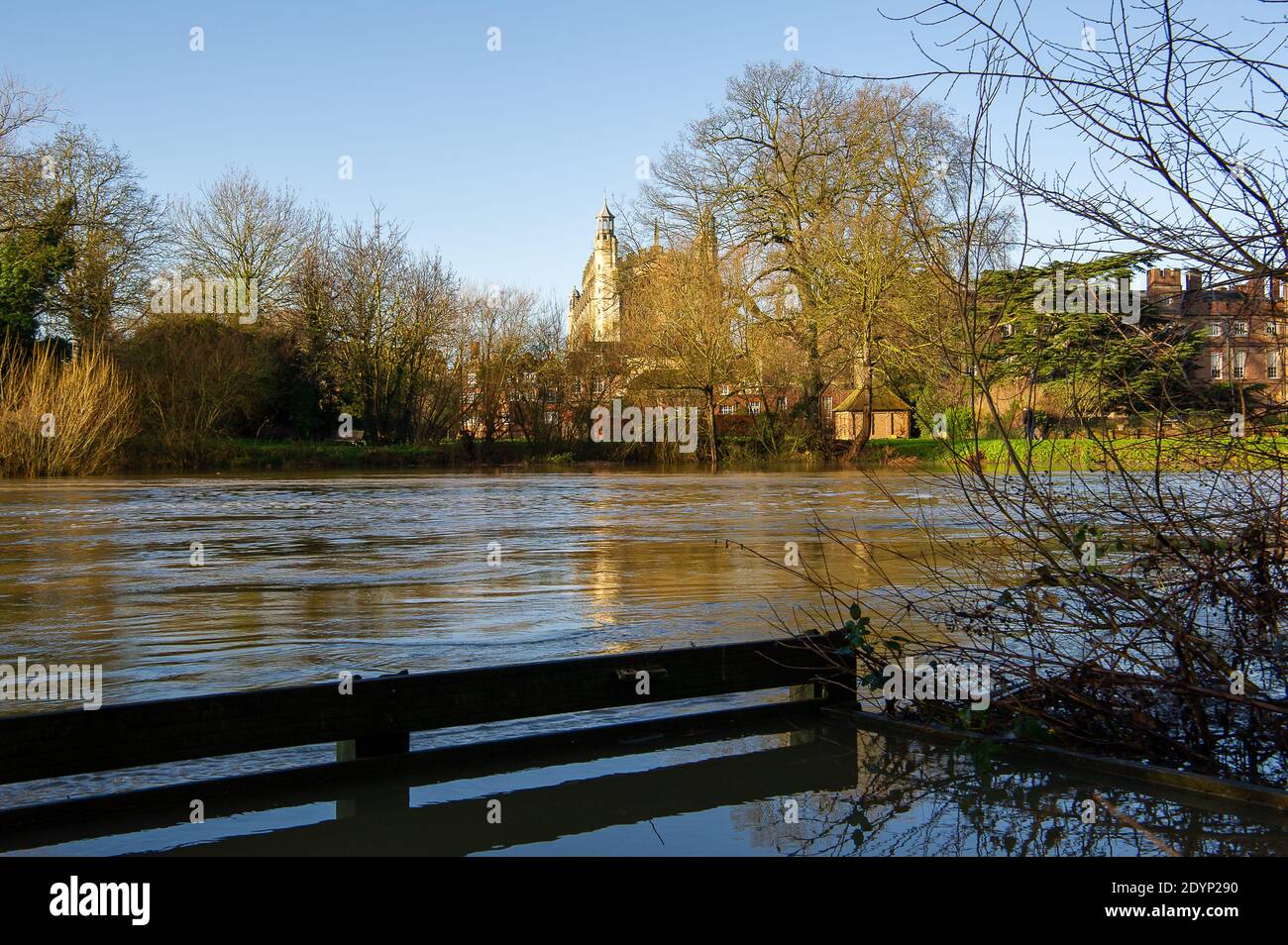 Eton Windsor Berkshire 27th December High Water Levels In The River Thames Flow Past Eton College Chapel A Flood Alert Is In Place On The River Thames For Windsor Eton And