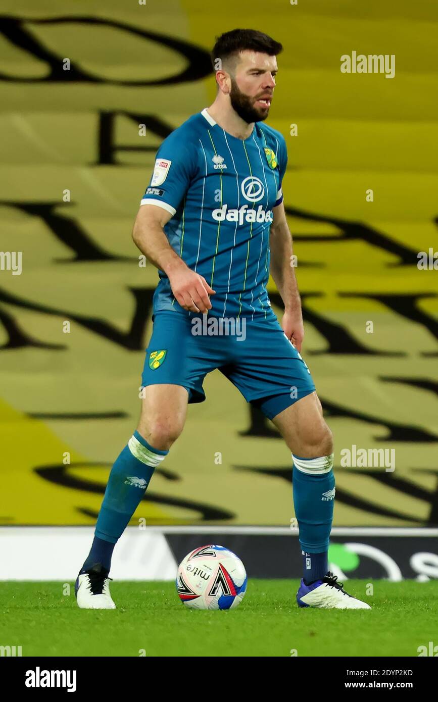 Vicarage Road, Watford, Hertfordshire, UK. 26th Dec, 2020. English Football League Championship Football, Watford versus Norwich City; Grant Hanley of Norwich City Credit: Action Plus Sports/Alamy Live News Stock Photo
