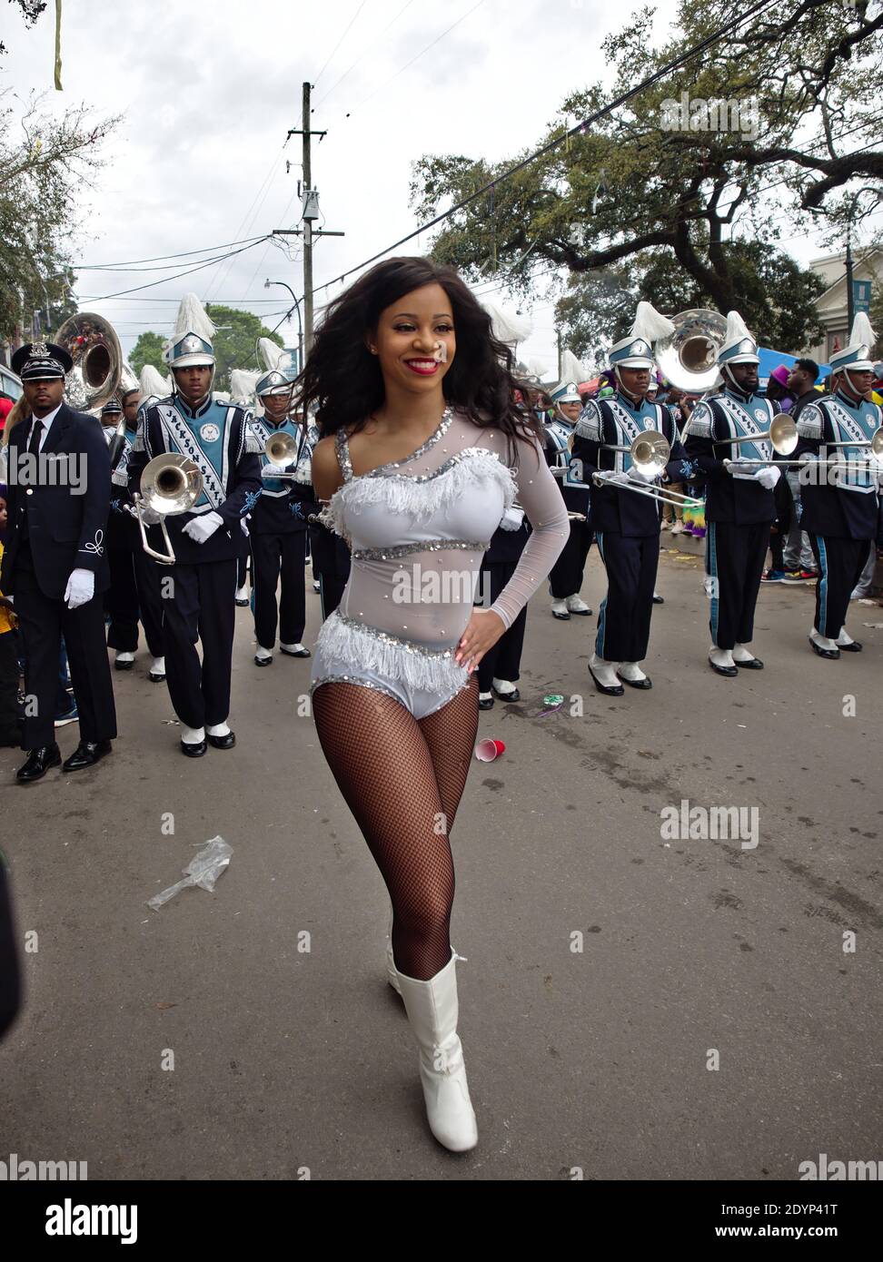 New Orleans, Louisiana, USA -  February 25, 2020: People celebrate Mardi Gras during the traditional Zulu parade, one of the main city parades. Stock Photo