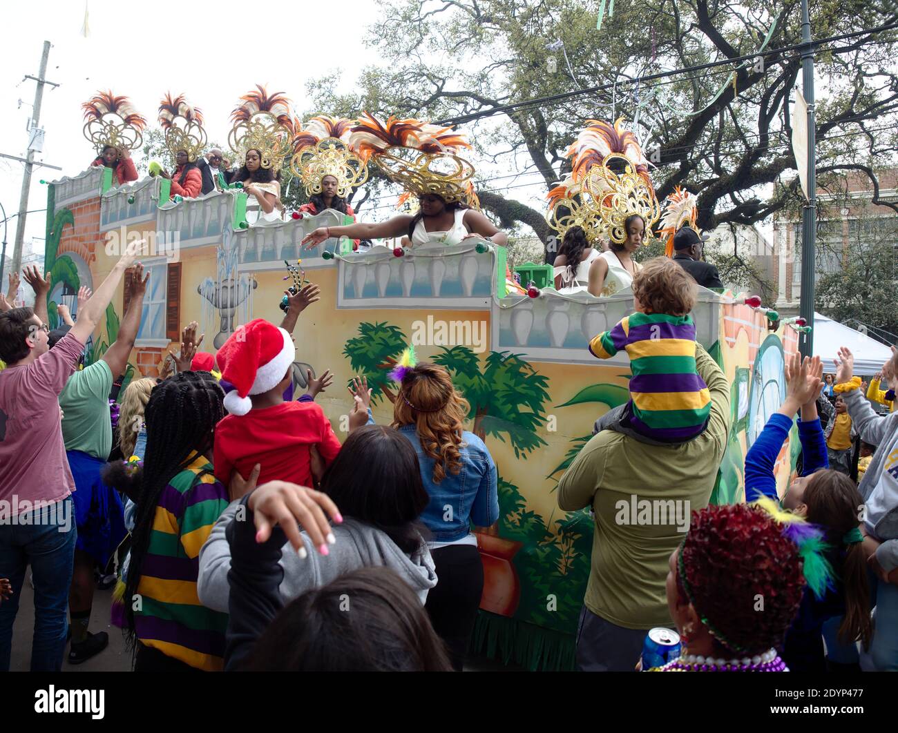New Orleans, Louisiana, USA -  February 25, 2020: People celebrate Mardi Gras during the traditional Zulu parade, one of the main city parades. Stock Photo