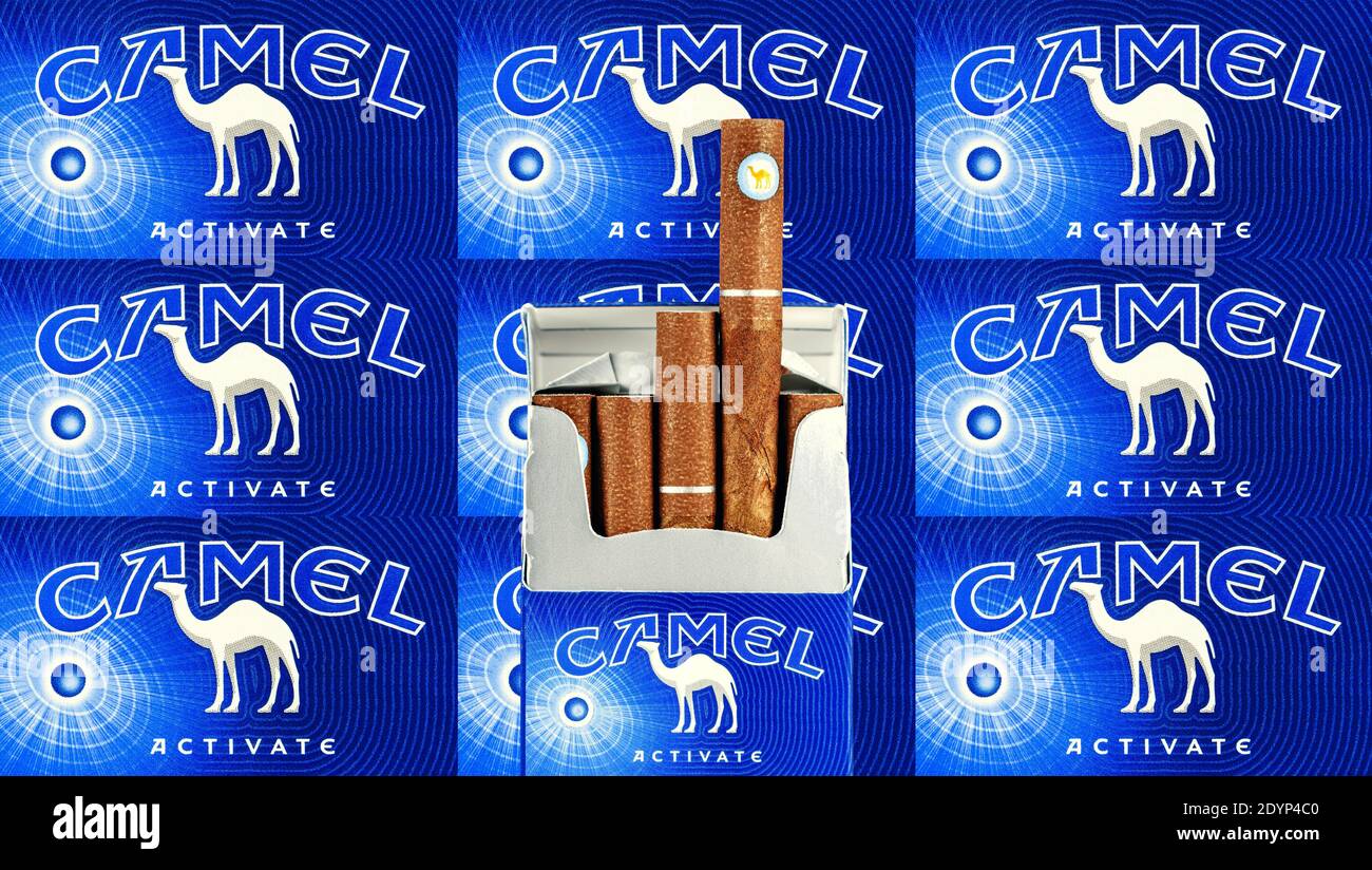 Camel activate,ten small cigars package against brand name  pattern,illustrative editorial Stock Photo - Alamy