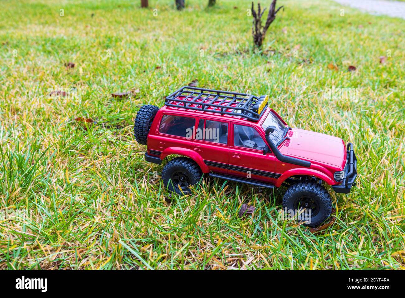 Beautiful view of  model cars on lawn. Free time Children and adults concept. Stock Photo