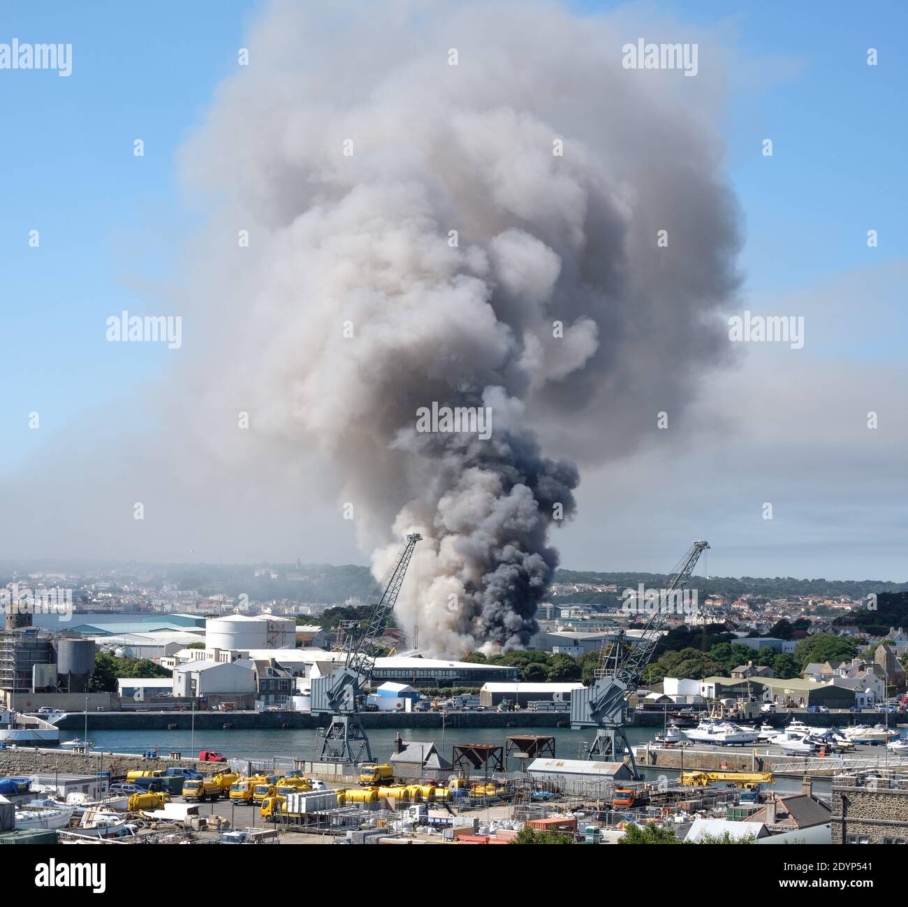 Big industrial fire at recycling yard Stock Photo
