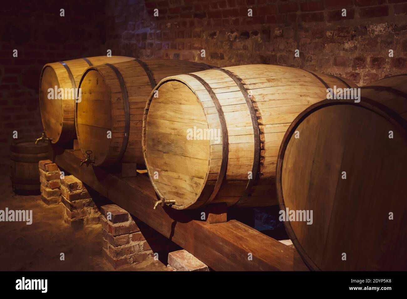 Old oak barrels for wine in the basement. Winemaking Stock Photo Alamy