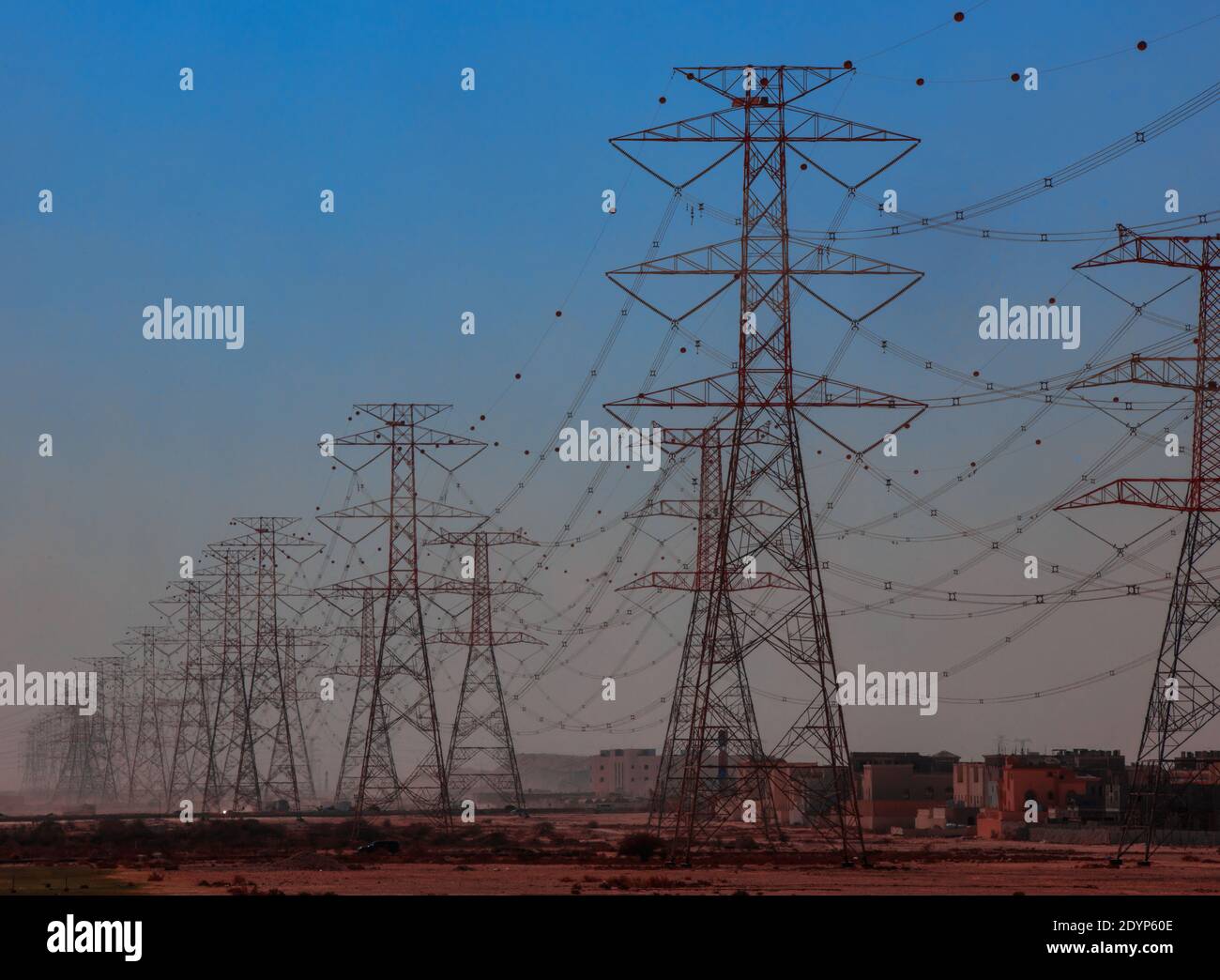 Electric power lines in QATAR Stock Photo Alamy