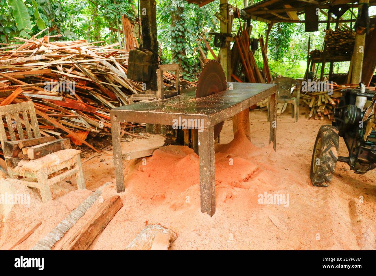 Local Old Saw Mill Work Bench With saw Blade - Sri Lanka Stock Photo