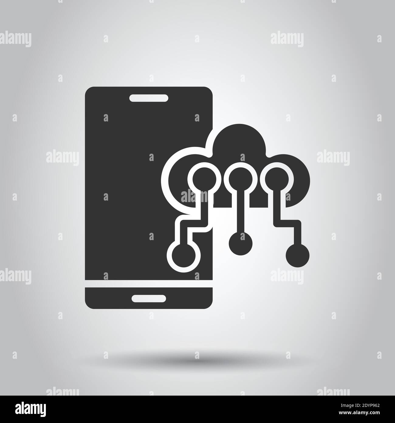 Smartphone with cloud icon in flat style. Phone network storage vector ...