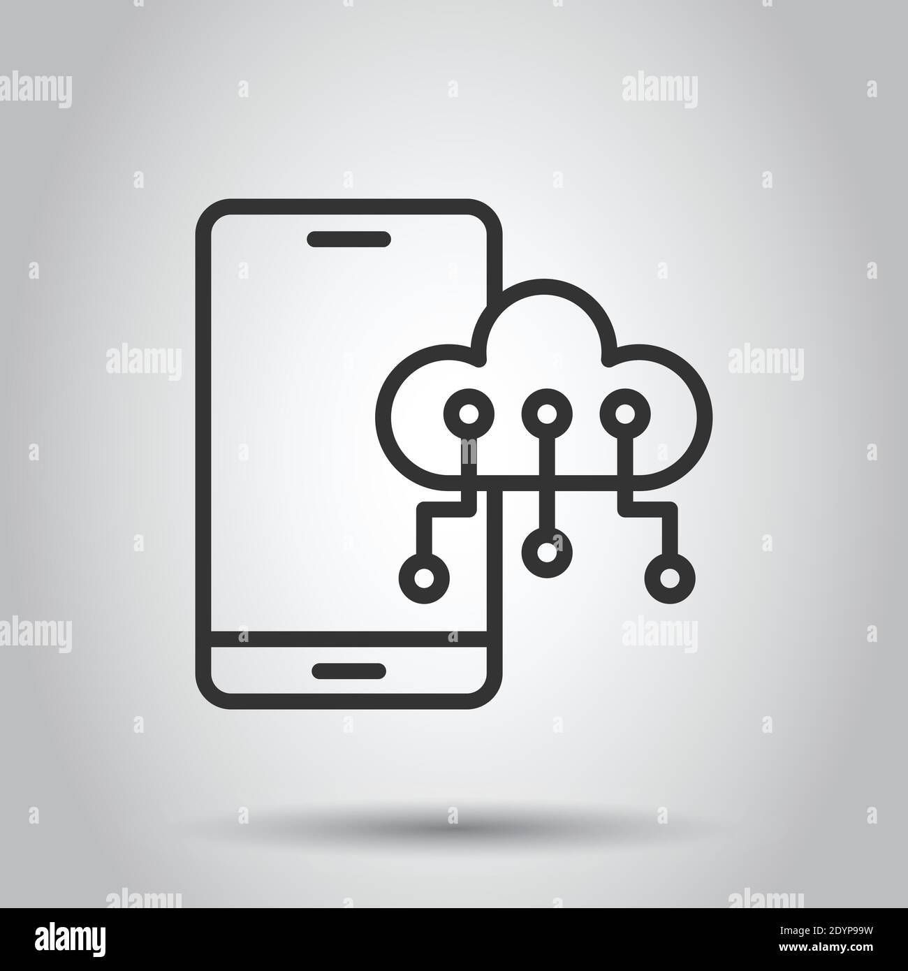 Smartphone with cloud icon in flat style. Phone network storage vector ...