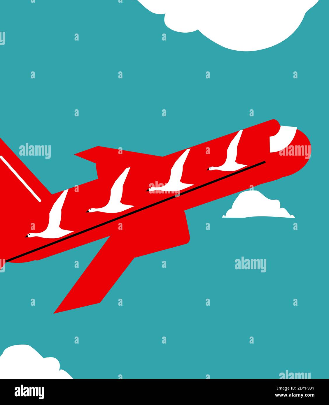 illustration of a plane with windows in the shape of birds flying in