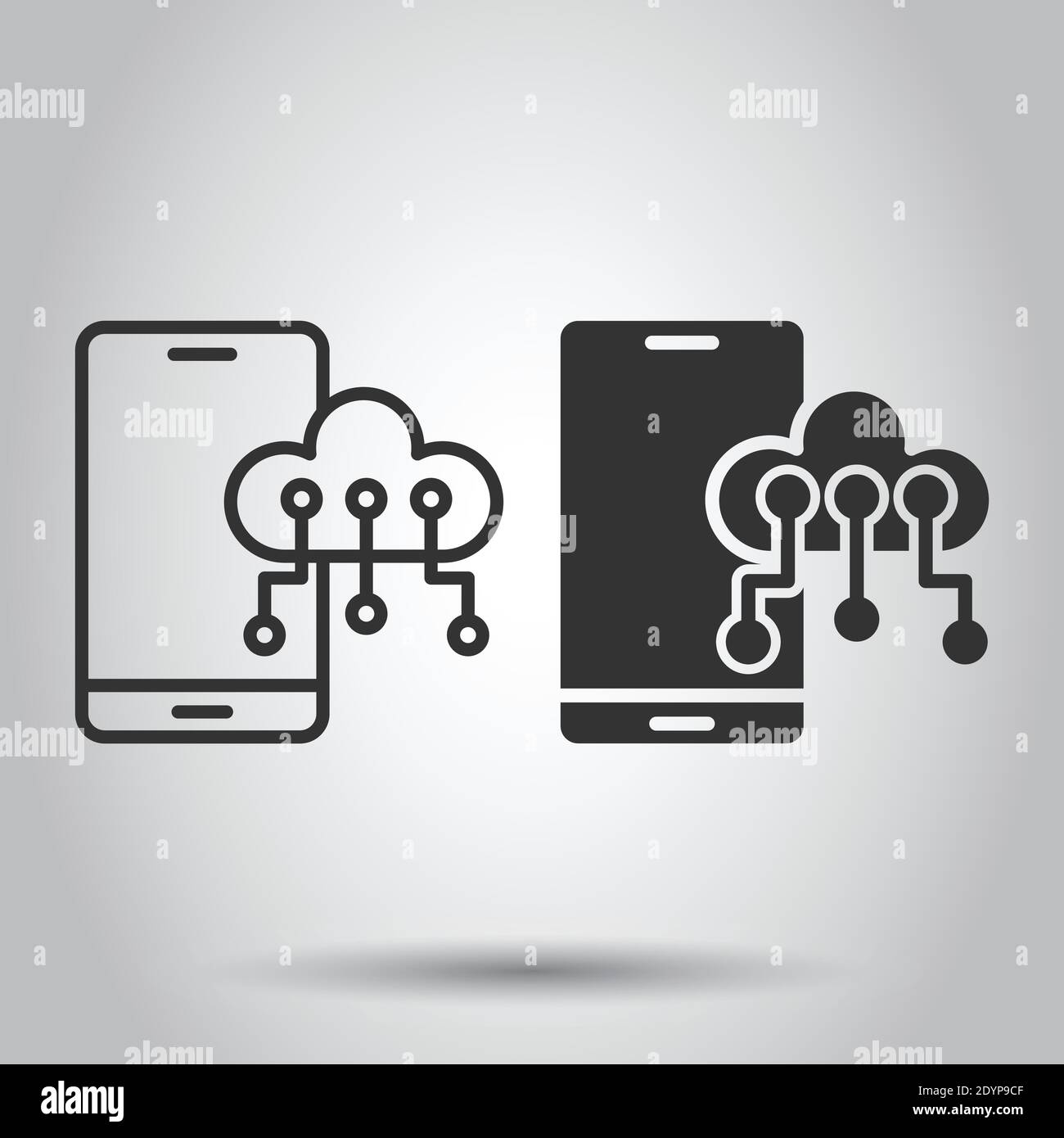 Smartphone with cloud icon in flat style. Phone network storage vector ...