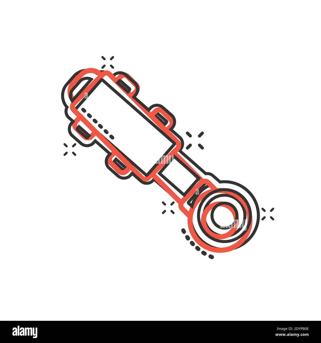 Hydraulic icon in comic style. Cylinder cartoon vector illustration on white isolated background. Equipment splash effect business concept. Stock Vector