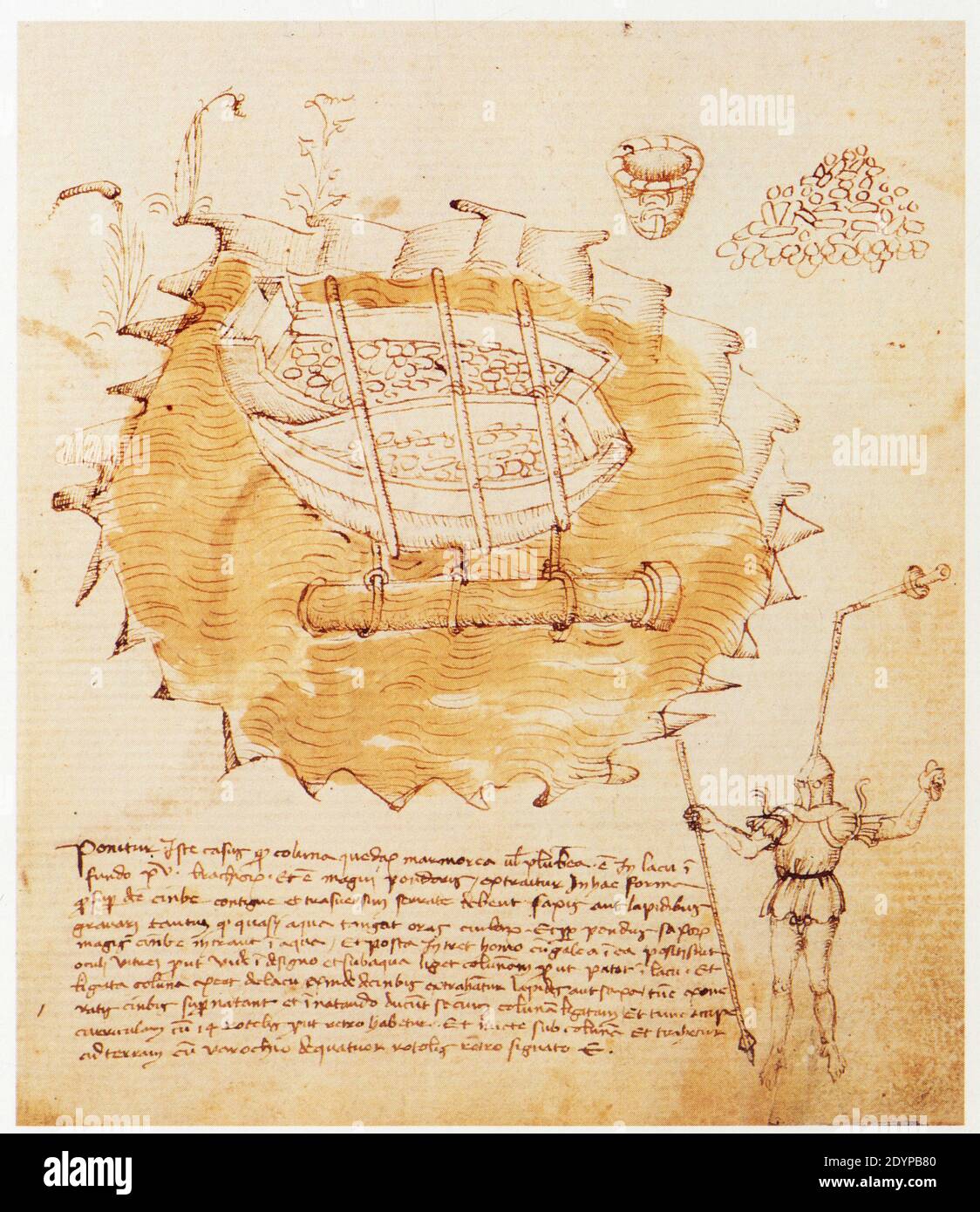 Mariano di Jacopo, dit Taccola. Remontée d'une colonne immergée Stock Photo