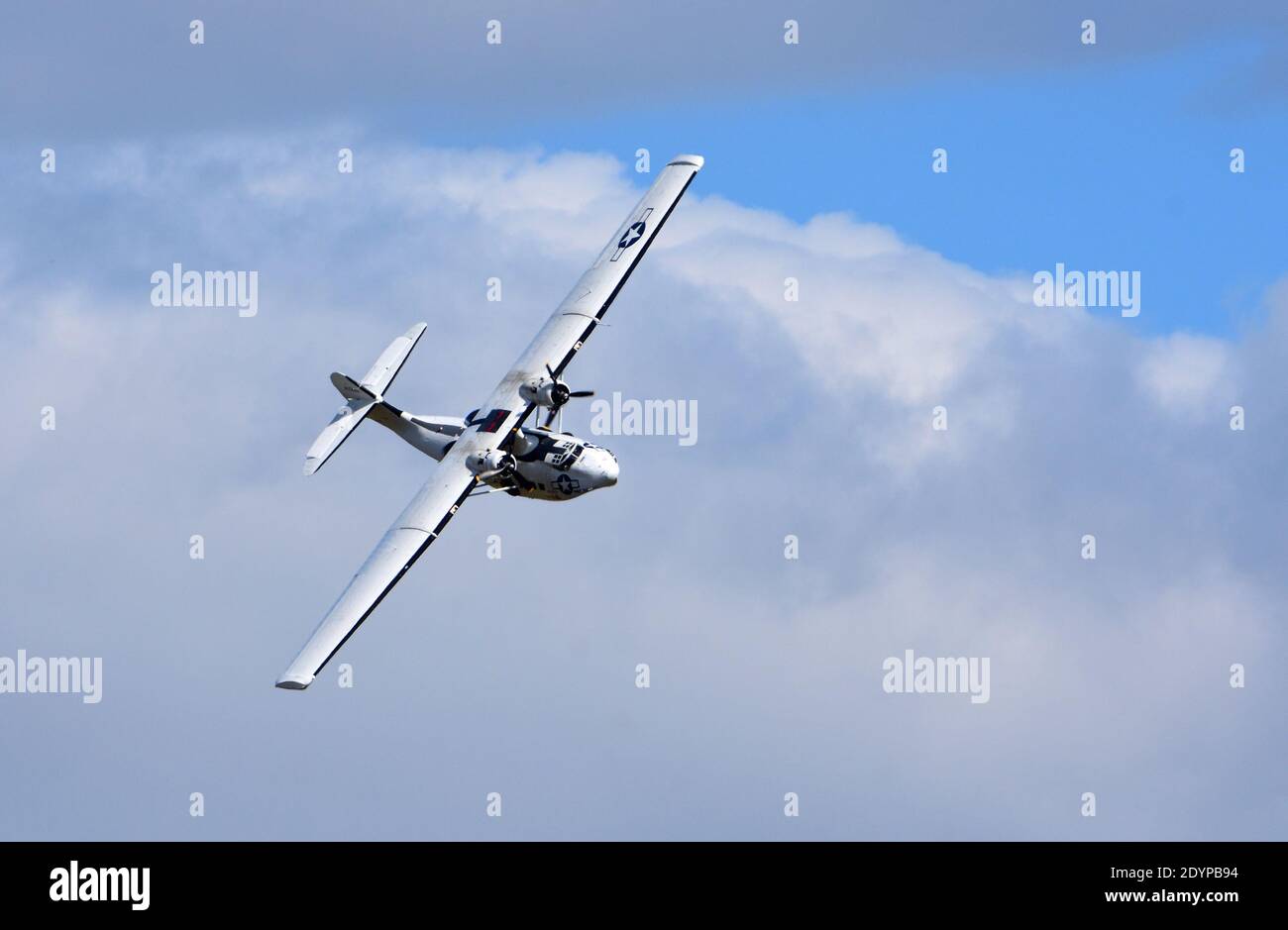 Vintage  PBY-5A Catalina “Miss Pick Up” (G-PBYA) Flying Boat  in Flight. Stock Photo