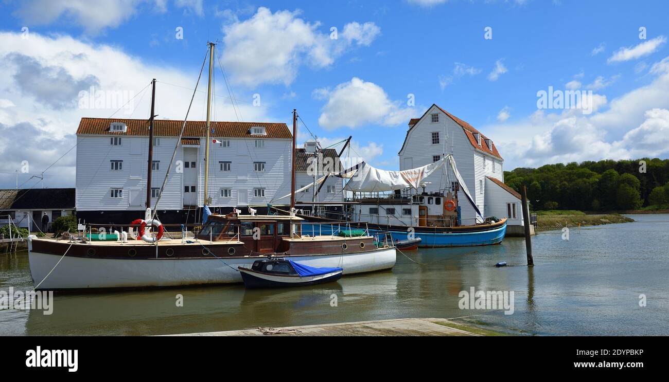 River Deben at Woodbridge with Tide Mill and Sailing Barge Stock Photo