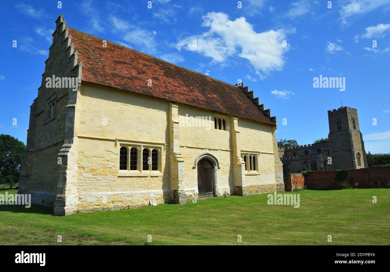 Willington Church, and Stables with blue  sky  and clouds. Stock Photo