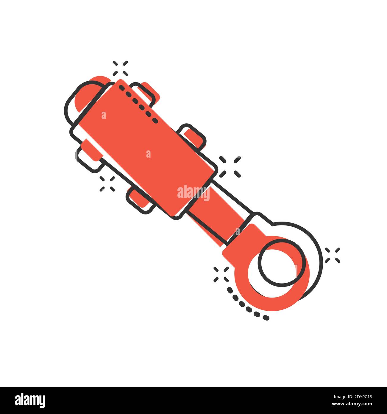 Hydraulic icon in comic style. Cylinder cartoon vector illustration on white isolated background. Equipment splash effect business concept. Stock Vector