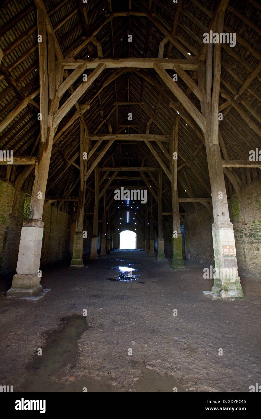 Interior view of Great Coxwell Tithe Barn, Oxfordshire England Stock Photo