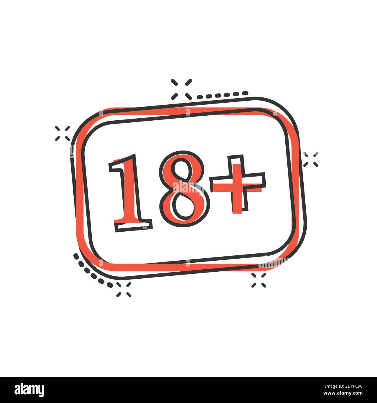 18 plus icon in comic style. Adult only cartoon vector illustration on