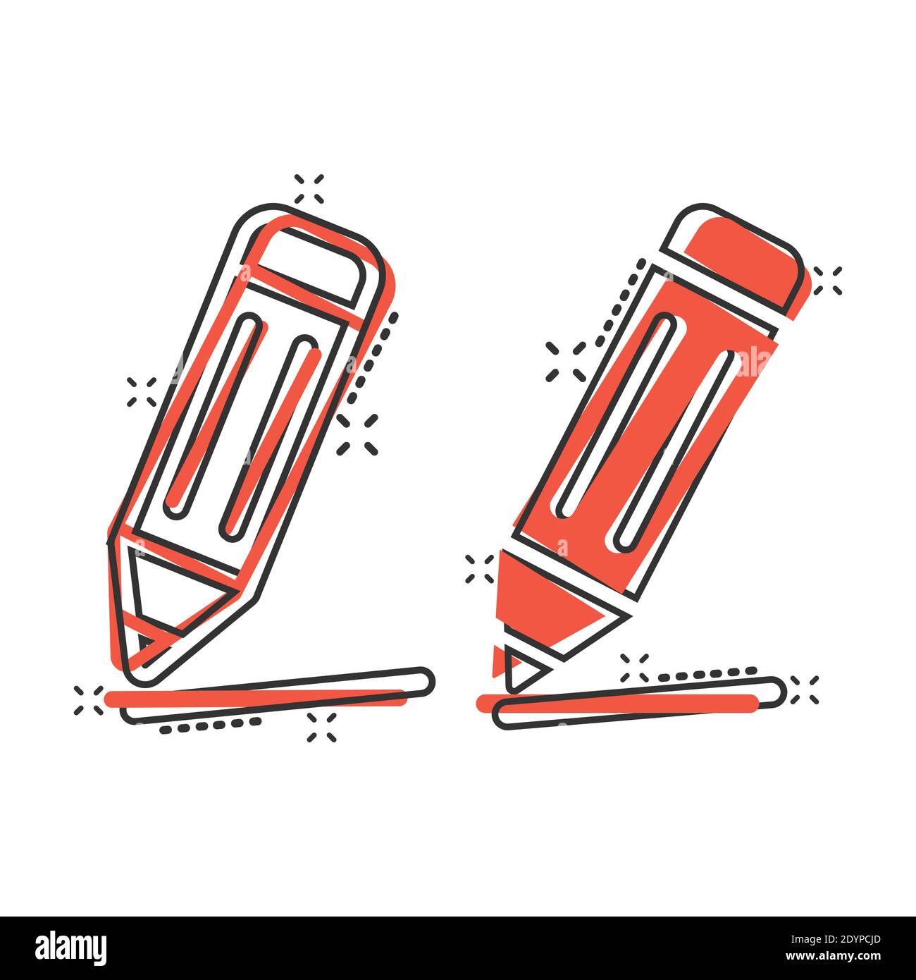 Pencil icon in comic style. Pen cartoon vector illustration on white ...