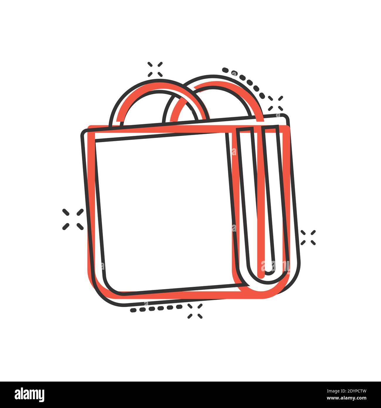 Shopping bag icon in comic style. Handbag cartoon sign vector ...