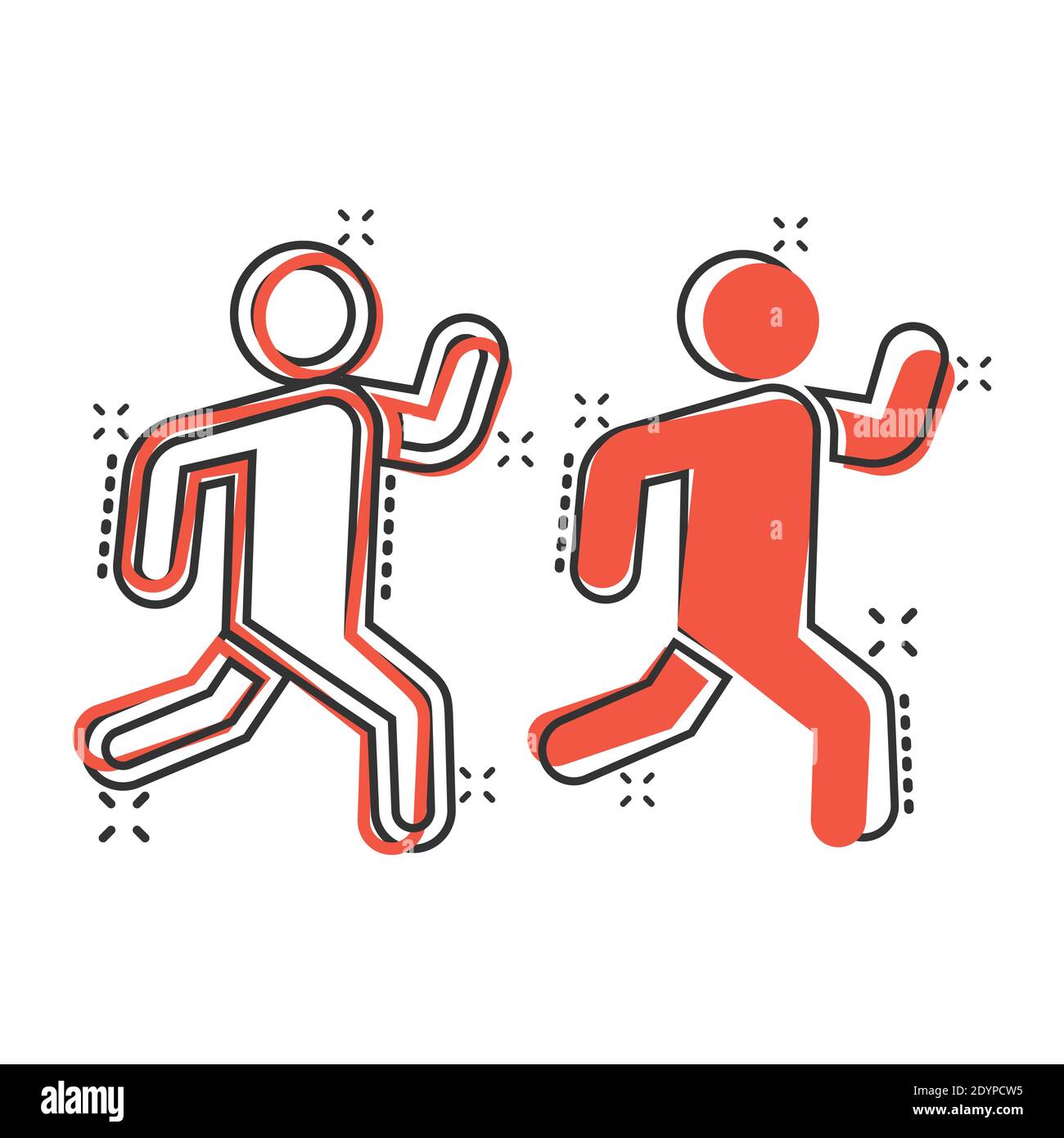 Run people icon in comic style. Jump cartoon vector illustration on ...