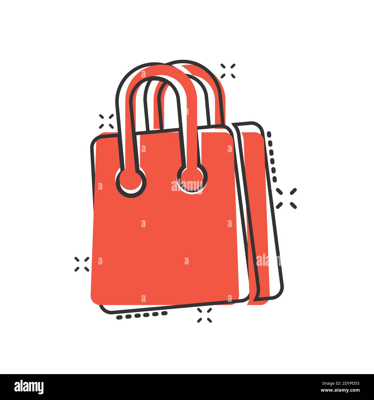 Shopping bag icon in comic style. Handbag cartoon sign vector ...