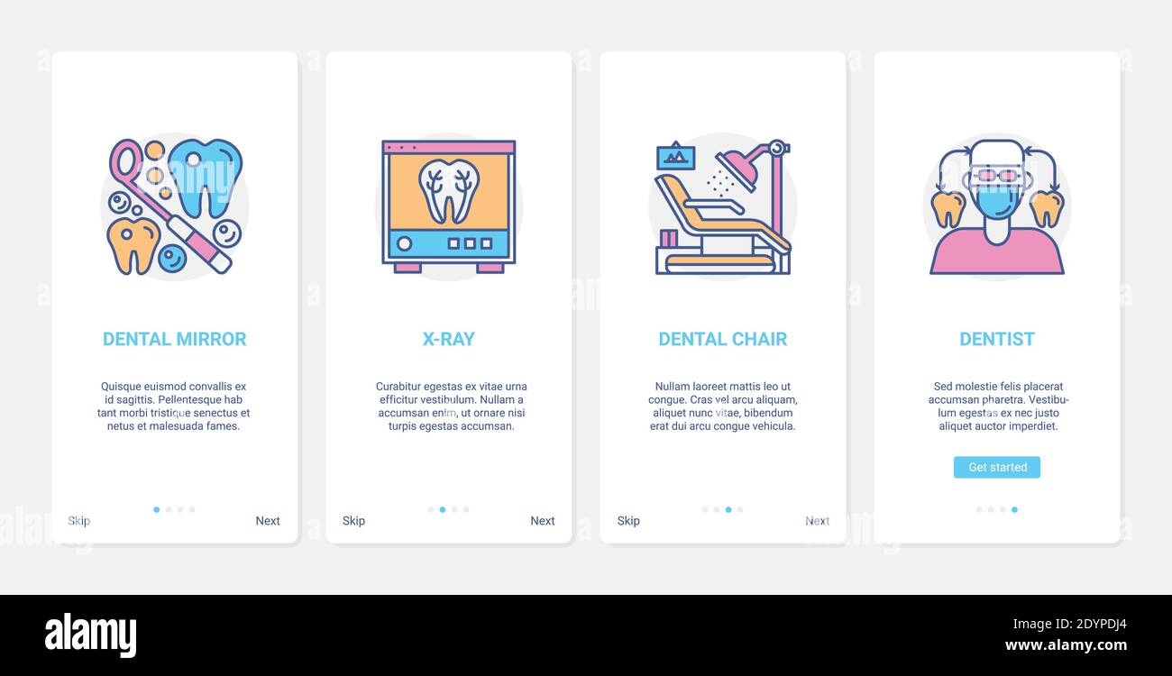Dental care, dentistry hospital equipment vector illustration. UX, UI onboarding mobile app page