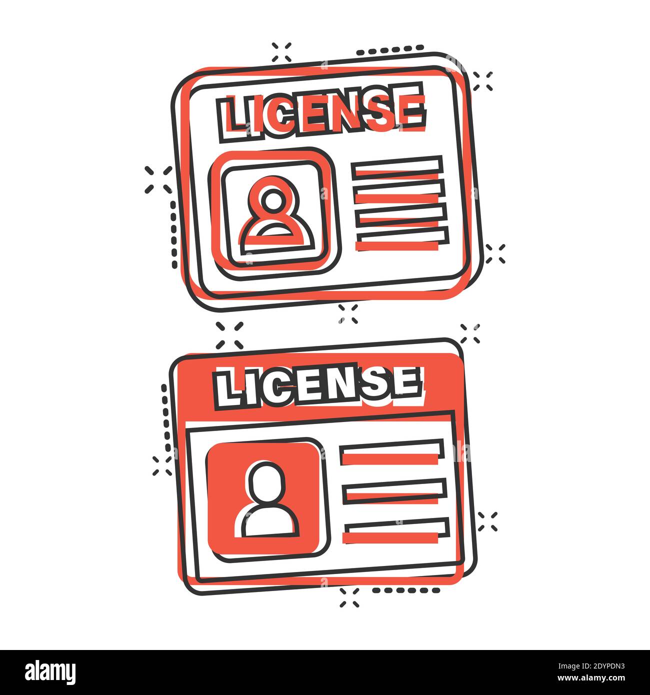 Driver license icon in comic style. Id card cartoon vector illustration on white isolated background. Identity splash effect business concept. Stock Vector