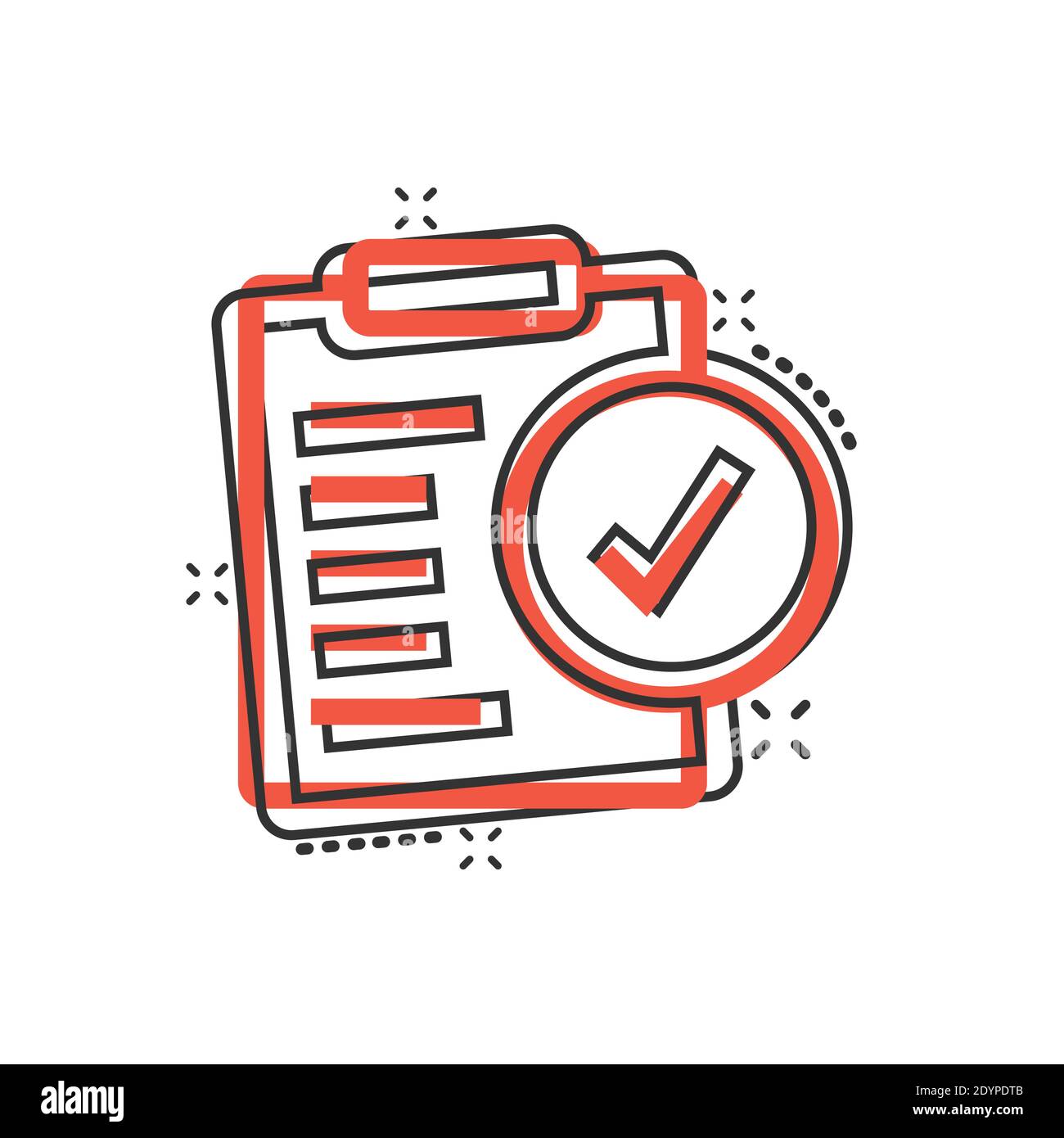 Document checkbox icon in comic style. Test cartoon vector illustration ...