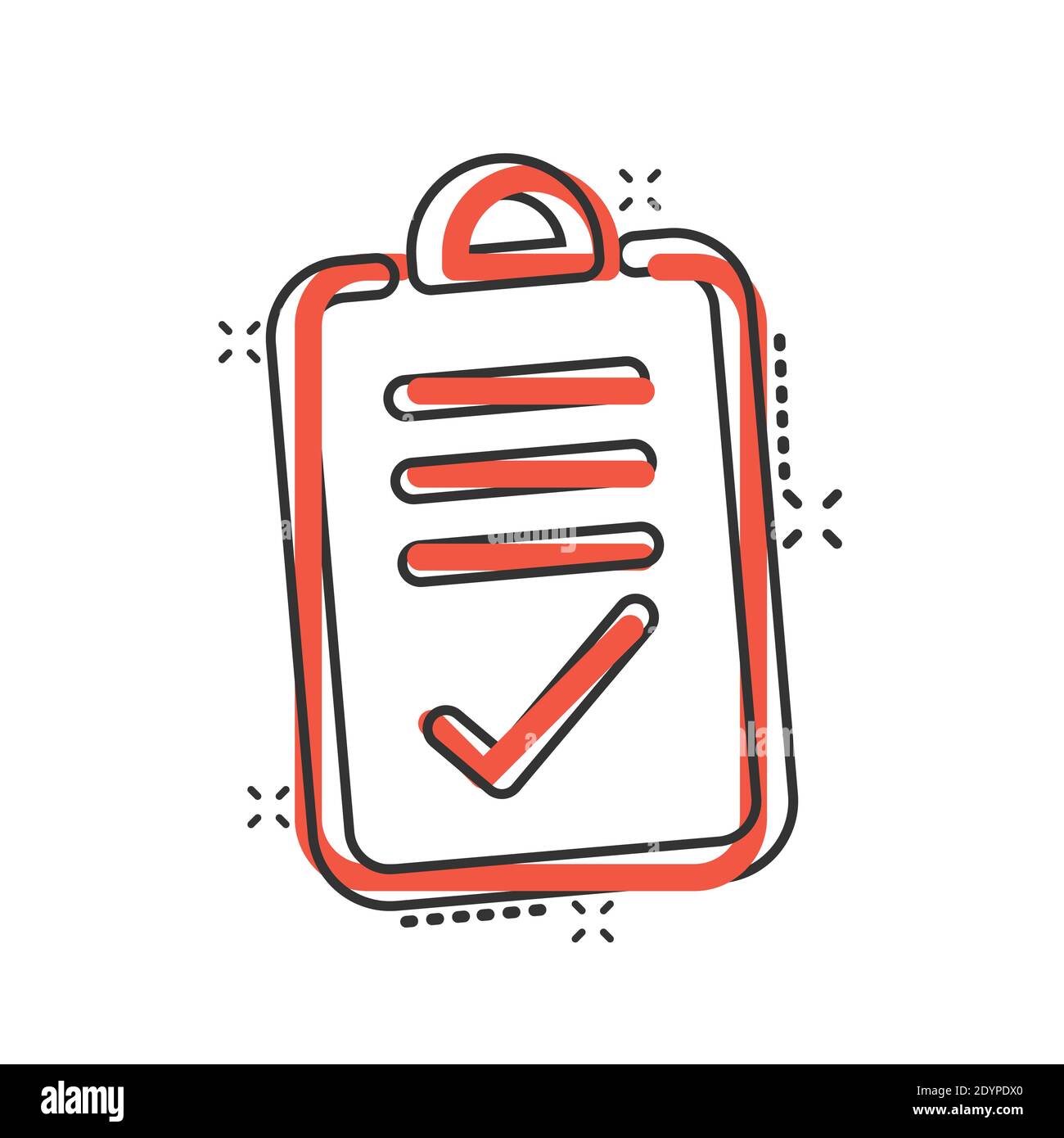 Document checkbox icon in comic style. Test cartoon vector illustration ...