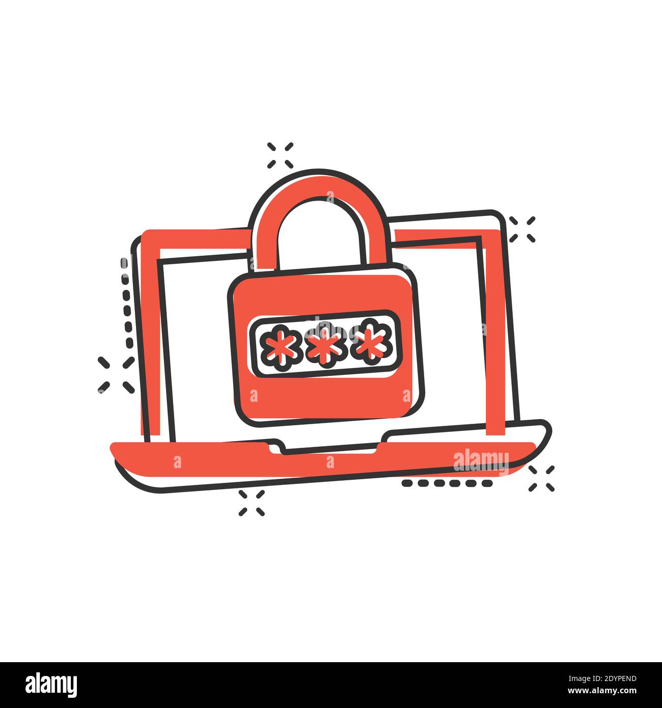 Laptop with password icon in comic style. Computer access cartoon ...