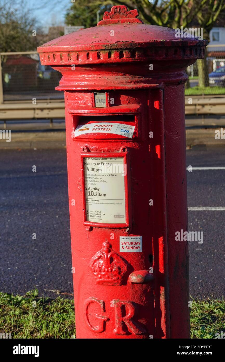 Royal Mail Priority Postbox for collection of covid19 home test kits during  outbreak of new strain of coronavirus Stock Photo - Alamy
