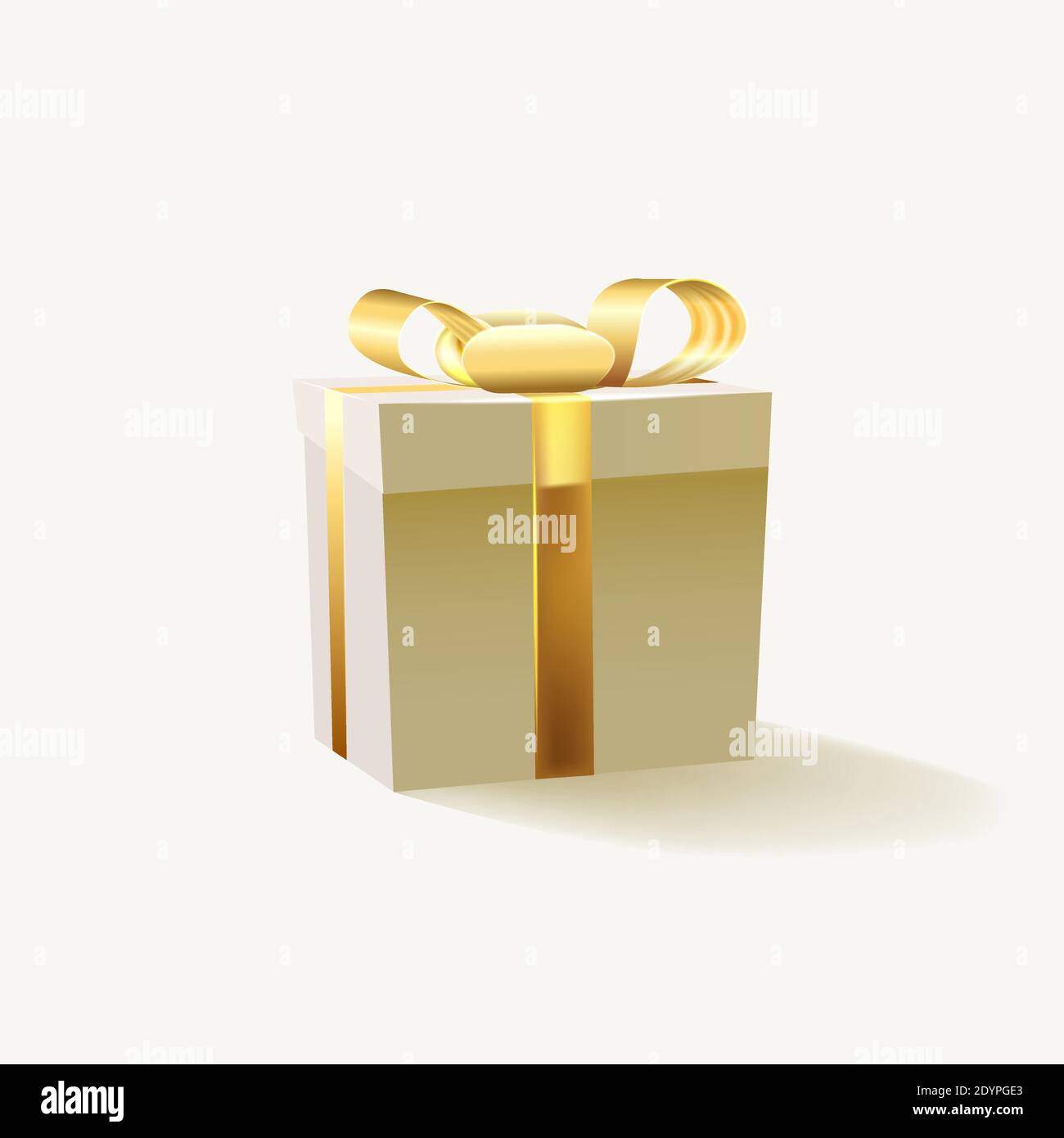 Gift box with gold ribbon isolated on white background. Vector illustration. Stock Vector