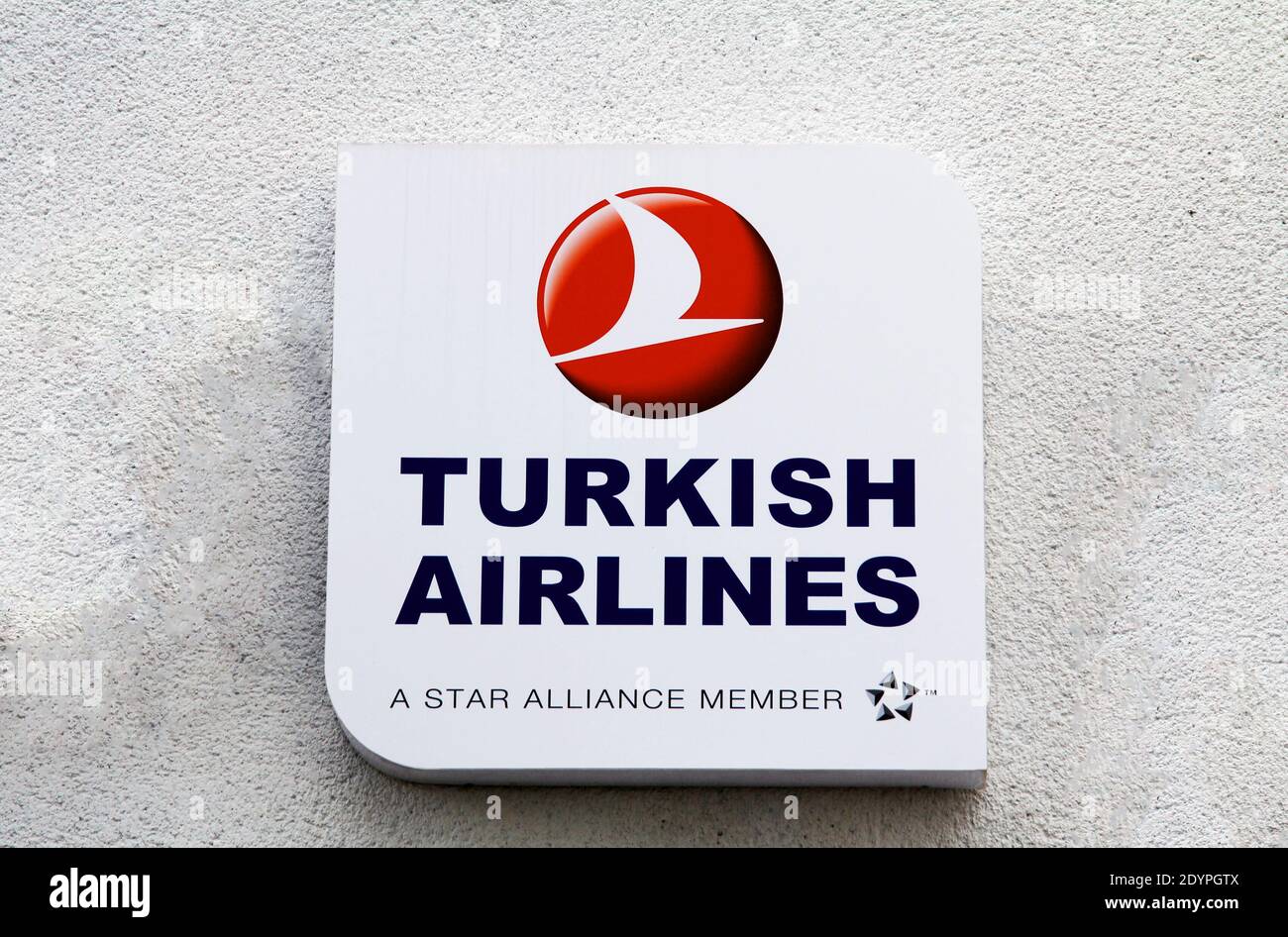 Forchheim, Germany: Turkish Airlines sign is seen at old town; Turkish Airlines was founded in 1933 Stock Photo