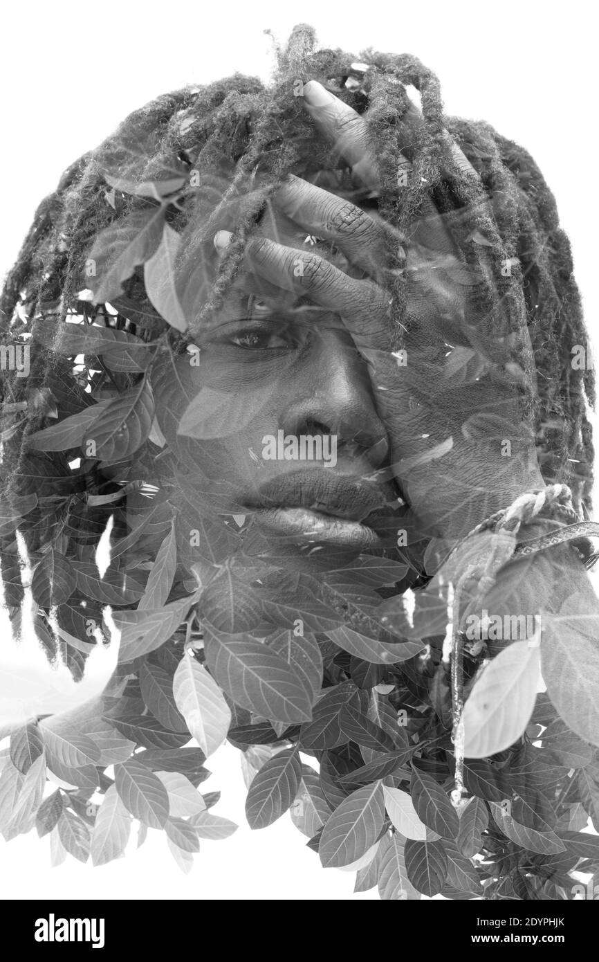 A contrast black and white double exposure Stock Photo - Alamy