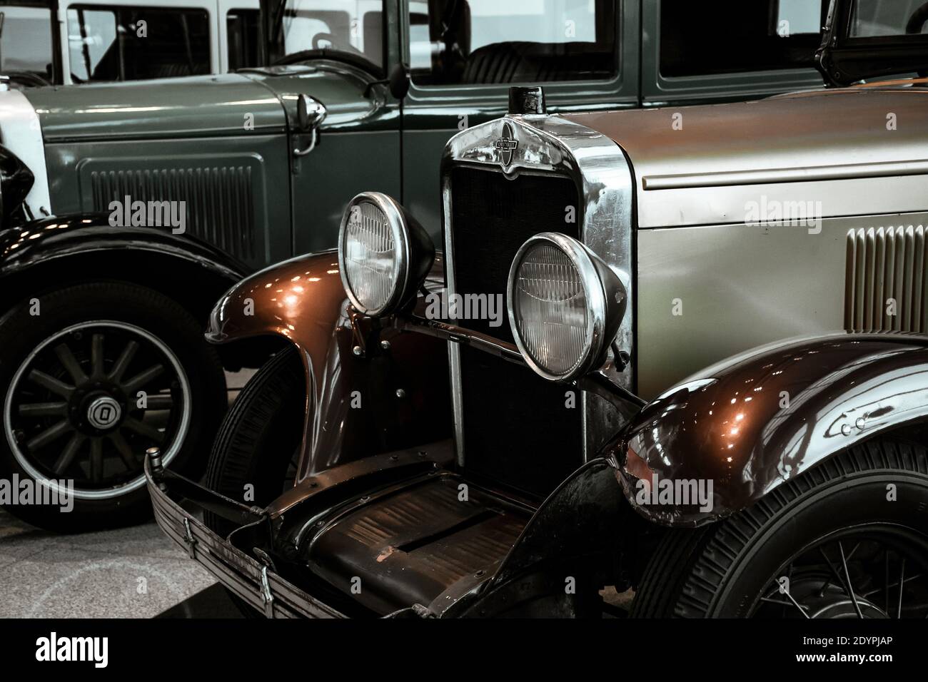 4 June 2019, Moscow, Russia: headlights and fenders of Chevrolet AC Open Tourer 1929. Classical retro cars of 1920s. Stock Photo