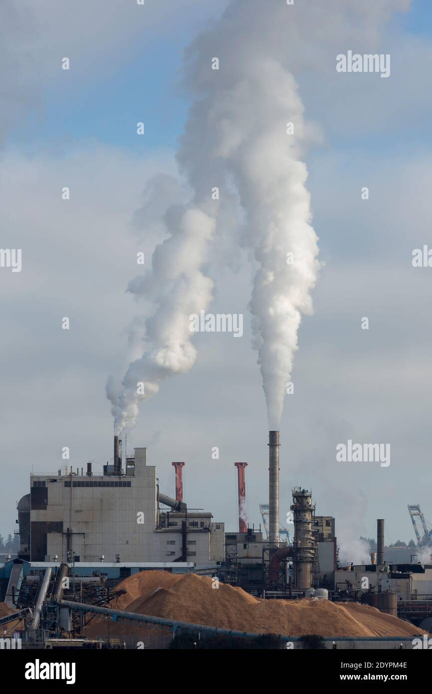 View of the ConocoPhillips Tacoma Terminal South natural gas plant along the Thea Foss Waterway in Tacoma, Washington. Stock Photo