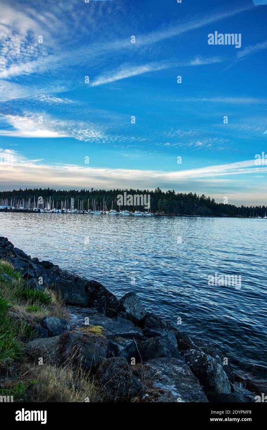 Recreational sea wall in Nanaimo, BC, Canada. Nanaimo is a port city on the Vancouver Island. It is a BC Ferry terminal and operates a busy service be Stock Photo