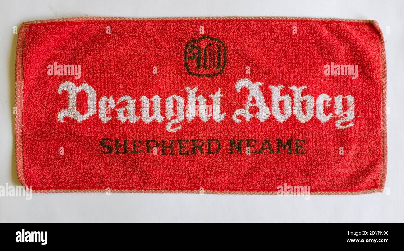 Pub Beer Towel Advertising Shepherd Neame Draught Abbey Stock Photo