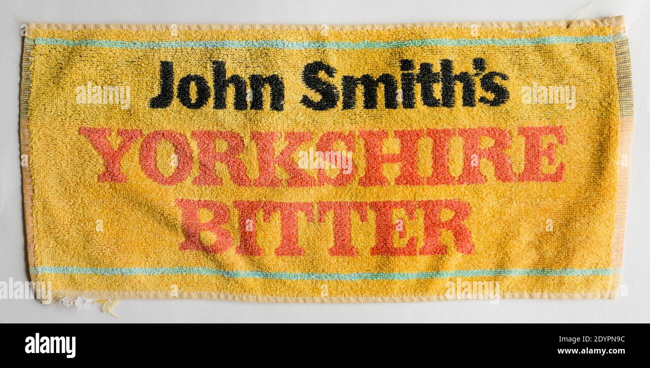 Pub Beer Towel Advertising John Smiths Yorkshire Bitter Stock Photo